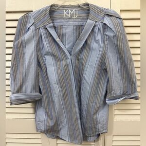 KATE MCHALE JENSEN KMJ Striped Top in Light Blue & Brown small NWT new shirt